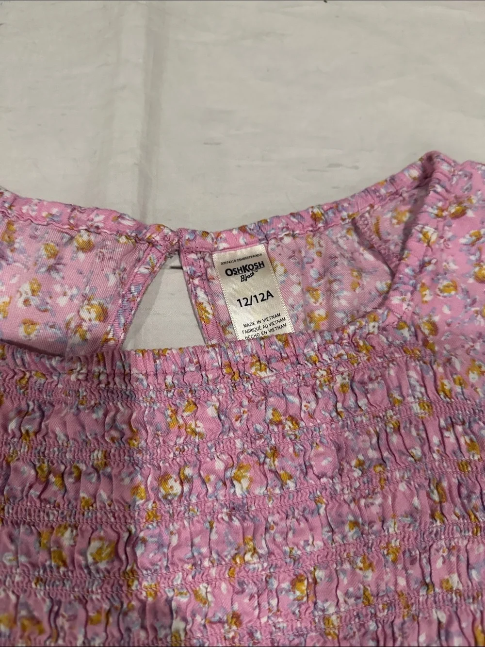 OshKosh B'gosh Pink Floral Smocked Cap-Sleeve Dress 12 girls
